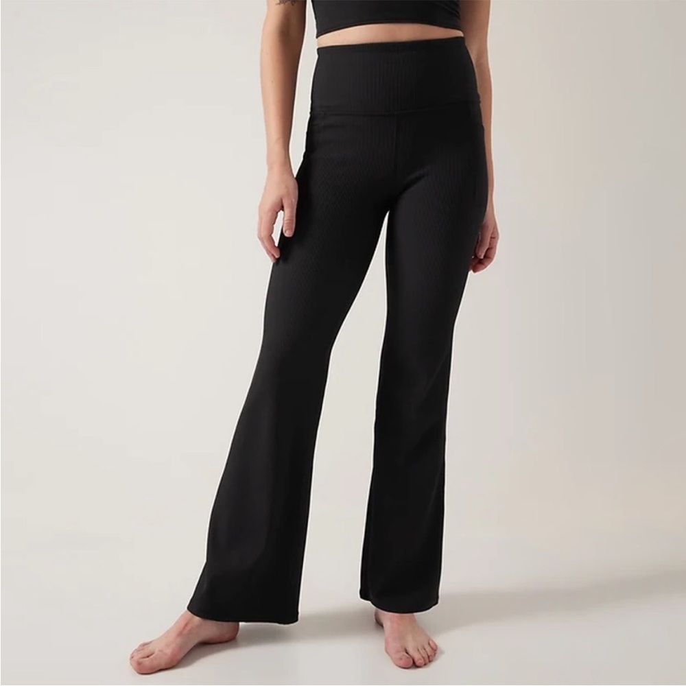 Athleta Black Ribbed Flare Leggings
